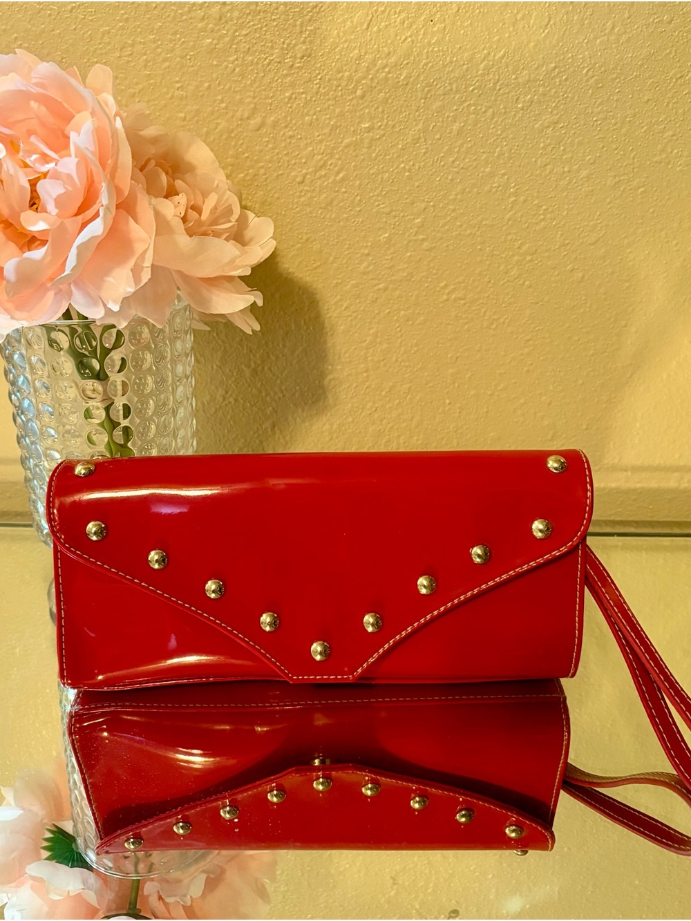 Worthington Red Patent Studded Clutch Wristlet